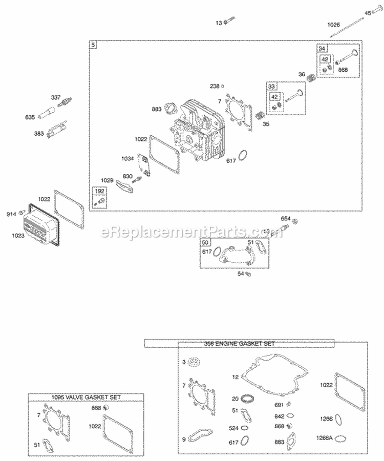 Cylinder Head Gasket Set - Engine Gasket Set - Valve Diagram and Parts List for 216802-0108-E1  Briggs and Stratton Engine